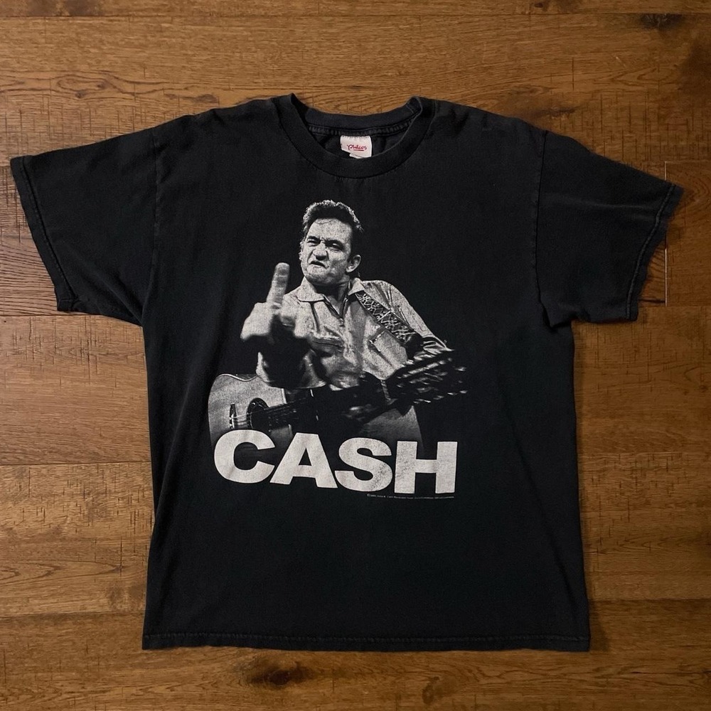 Vintage 2009 Johnny Cash Middle Finger San Quentin Graphic Tee Black Mens L